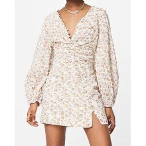 Bardot Printed Broderie Long Sleeve Mini Dress in the Tan Paisley color.